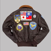 Pete Maverick Tom Cruise Top Gun G1 Bomber Brown Leather Jacket for Men with Top Gun Patches - MNCLeather